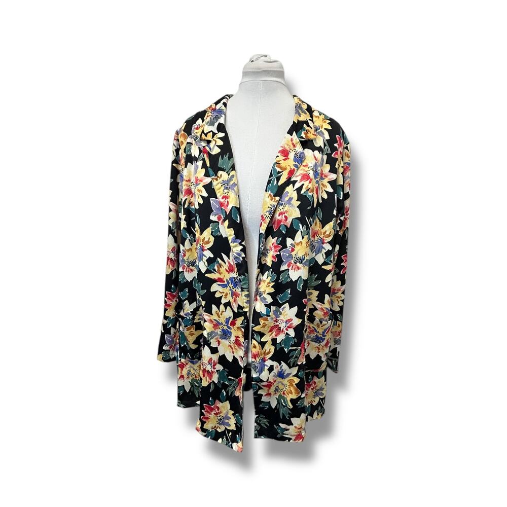 Ava & Viv Black Multi Floral Blazer Jacket Tie-Front Robe Kimono, size 2X